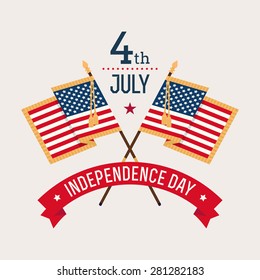 Beautiful simple vector web banner or printable wall art on United States Independence Day | Fourth of July greeting with flags