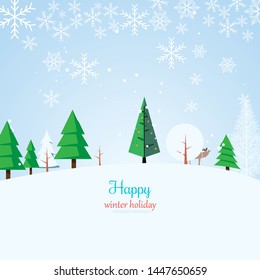 a beautiful and simple winter forest with a variety of christmas tree and deer design trees is also suitable for winter holiday celebrations or new year greeting cards and christmas greeting cards.
