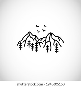 Beautiful simplistic mountain line illustration, vector design