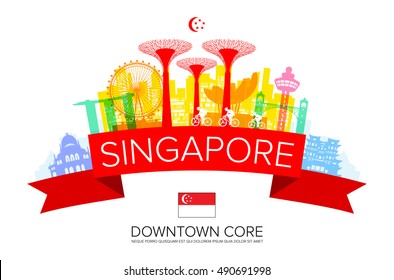 Beautiful Singapore Travel Landmarks. Vector and Illustration.