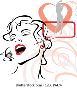 Beautiful singer on the abstract background. Vector