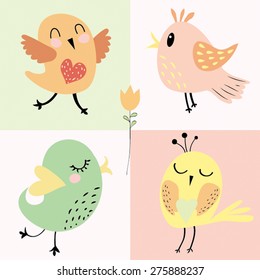 Beautiful Singing Love Pastel Bird Vector