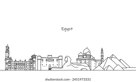 Beautiful sites to visit in Egypt. The beauty of the Arab Republic. Hand drawn illustration. Travel across Africa.