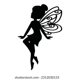 Beautiful sitting fairy silhouette vector cartoon illustration