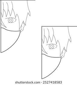 the beautiful sketch of boy face with mask  coloring page 