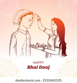 Hermoso boceto feliz bhai dooj festival indio hermano y hermana tarjeta de fondo