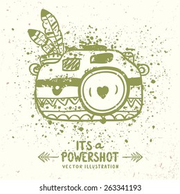 beautiful sketch vintage retro photo camera in grange style