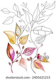Beautiful sketch and watercolour leaves artwork