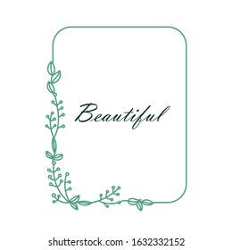 Beautiful sketched flower frames with simple line art floral branches, mono line wreath isolated on white background
