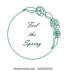 Beautiful sketched flower frames with simple line art floral branches, mono line wreath isolated on white background