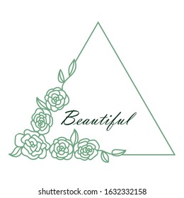 Beautiful sketched flower frames with simple line art floral branches, mono line wreath isolated on white background