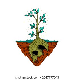 beautiful skull and plant illustration vector
design for helloween and horror concept