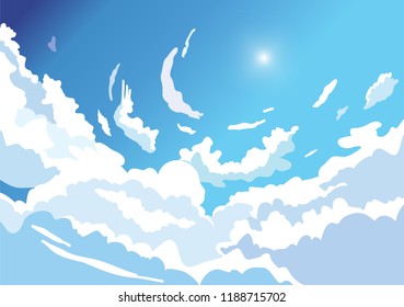 Beautiful sky background from clouds. Landscape in vector. Dawn.