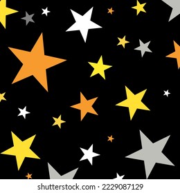 beautiful sky golden gold and silver gray star many shape in dark night isolated black background. holiday magic pattern