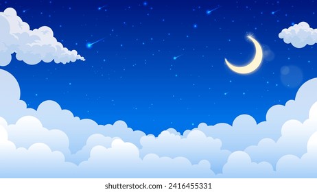 Beautiful sky at night with clouds, moon and stars