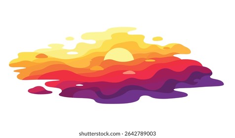 Beautiful Sky Sunset Painting In Summer Time With Landscape Scenery Illustration Concept Design