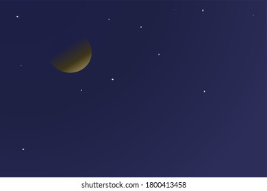 
beautiful sky view at night with crescent moon and stars