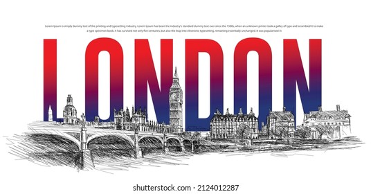 Beautiful skyline panorama of London free Hand Illustration  Vector Art.