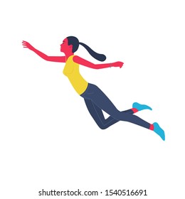 Beautiful slender girl in flight or jump on a white background. Vector illustration.
