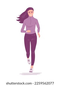 A beautiful slender girl is running. Sports training run. Active and healthy lifestyle. Cartoon vector illustration isolated on white background