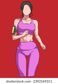 Beautiful slender girl in a sports pink uniform leggings and a sports bra . woman runs. morning run. jogging.