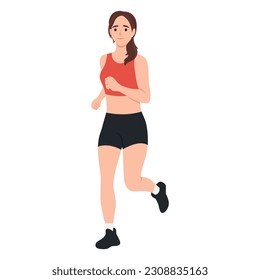 beautiful slender woman in a sports uniform leggings and a sports bra is engaged in fitness, sports, trains. Flat vector illustration isolated on white background