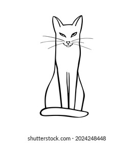 Beautiful slim sitting cat. Hand drawn vector illustration EPS10