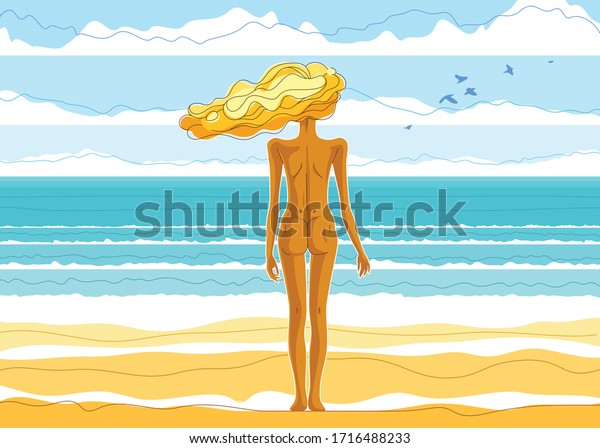 海岸の浜辺に裸で立ち 静かに静かに海や海を眺める美しいスリムなスキニーガールは 夏休みのベクターイラスト が美しい海の風景を浮かべます のベクター画像素材 ロイヤリティフリー