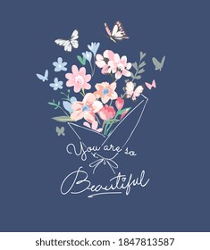 beautiful slogan with colorful bouquet of flower illustration