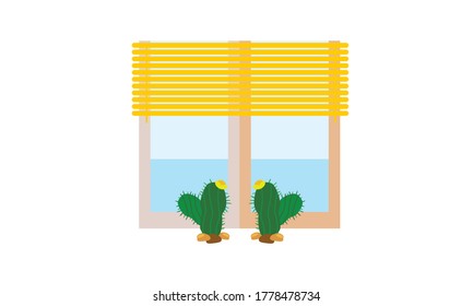 Beautiful small flowers adorn the window in front of the house.Vector flower concept.