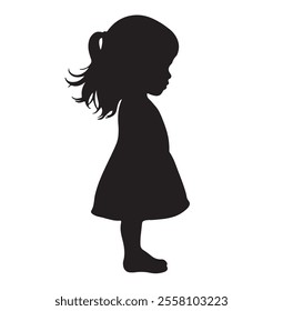 Beautiful Small Girl Silhouette Isolated On White Background, Icon Vector Illustration Design.