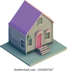 Hermosa casita isométrica de fondo blanco.