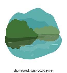 Beautiful Small Lake landscape illustration.
