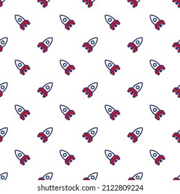 Beautiful small rocket isolated on white background. Cute space seamless pattern. Vector simple flat graphic illustration. Texture.