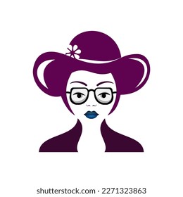 beautiful smart girl in a floral patterned hat. vector template design illustration