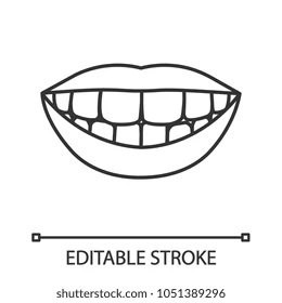 Beautiful smile with healthy teeth linear icon. Thin line illustration. Contour symbol. Vector isolated outline drawing. Editable stroke