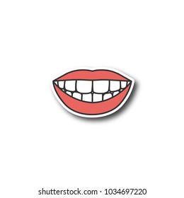 Beautiful smile with healthy teeth patch. Color sticker. Vector isolated illustration