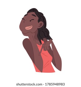 Beautiful Smiling African American Girl, Smiling Relaxed Girl Dreaming about Something Vector Illustration