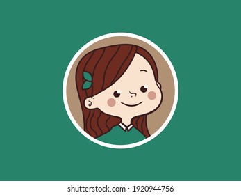 Beautiful smiling brunette girl with a flower in her hair in a circle on a green brown background