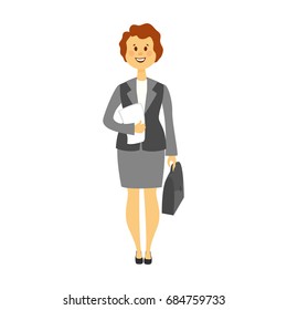 Beautiful smiling business woman in suit isolated white background