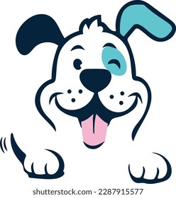 Un hermoso cachorro sonriente para el cuidado de mascotas, vector de logotipo de tienda de mascotas, icono y símbolo con fondo blanco aislado