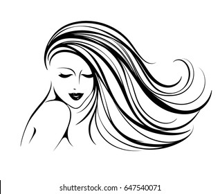 Beautiful, smiling girl with long, flowing hair.Vector illustration.