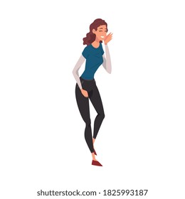 Beautiful Smiling Girl Whispering Gossip, Young Woman Speaking in Whisper to another One Cartoon Vector Illustration on White Background