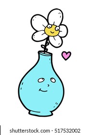Beautiful smiling isolated white daisy flower in a blue ceramic vase