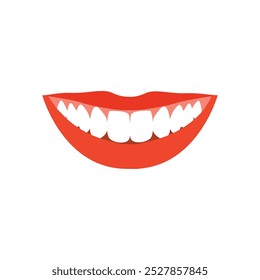 Beautiful smiling mouth with healthy teeth isolated on white. Healthy smile. Dentistry, dental treatment, whitening, orthodontics. Vector