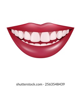 Beautiful smiling mouth with healthy teeth isolated on white. Healthy smile. Dentistry, dental treatment, whitening, orthodontics