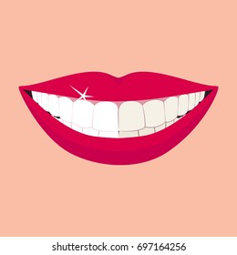 Beautiful smiling mouth with healthy teeth before and after whitening teeth. Design concept. Vector illustration