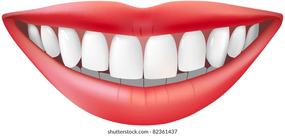 Beautiful smiling mouth with beautiful healthy teeth isolated on white