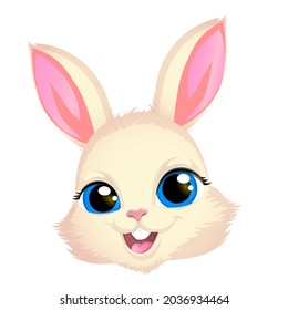 bello conejo sonriente sobre un fondo blanco. С cabeza de conejo de artoon. Ilustración vectorial de dibujos animados.