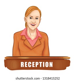 Beautiful Smiling Receptionist Vector Illustration